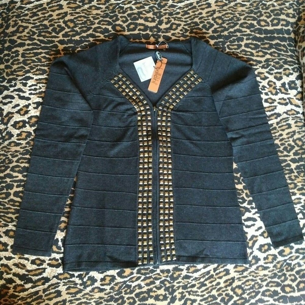 NEW Belldini Charcoal Zip Cardigan, Size L